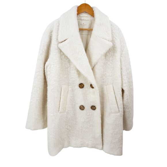 Kate Spade Coat Teddy Faux Fur Double Breasted Cream Size M NWT $498 - Picture 4 of 11